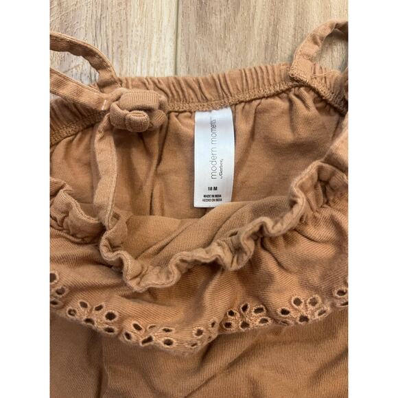Modern Moments Gerber Romper Baby Girls 18M Brown Eyelet Ruffle Cotton Snap - Picture 2 of 7